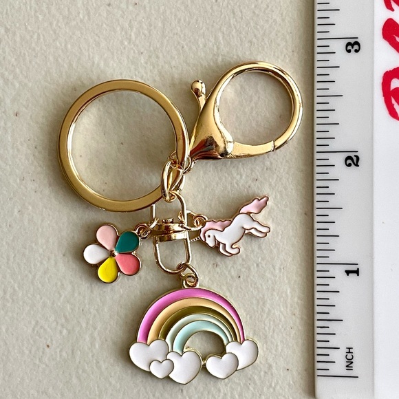 Rainbow Heart Clouds Unicorn Keychain Purse Charm - Picture 3 of 3